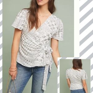 NWT Anthropologie Eva Franco Houndstooth Wrap Blouse Size L 🤍✨️